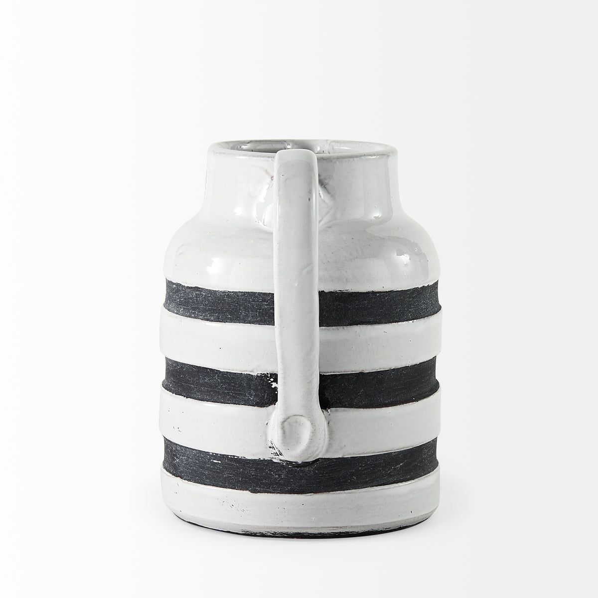 Harmon I Small Ceramic Jug - White with Charcoal Stripes-Jars Jugs Urns-DECOROLALA