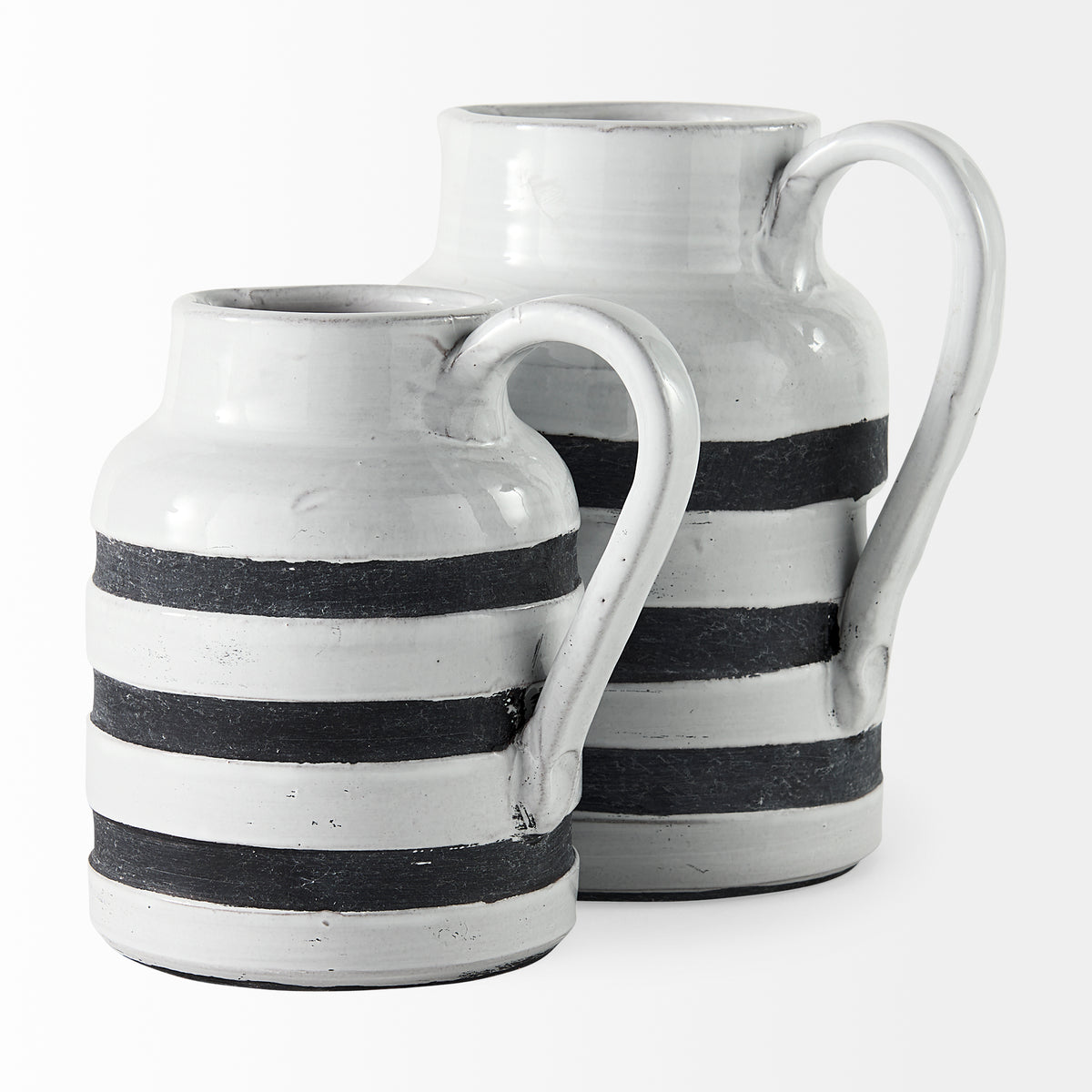 Harmon I Small Ceramic Jug - White with Charcoal Stripes-Jars Jugs Urns-DECOROLALA