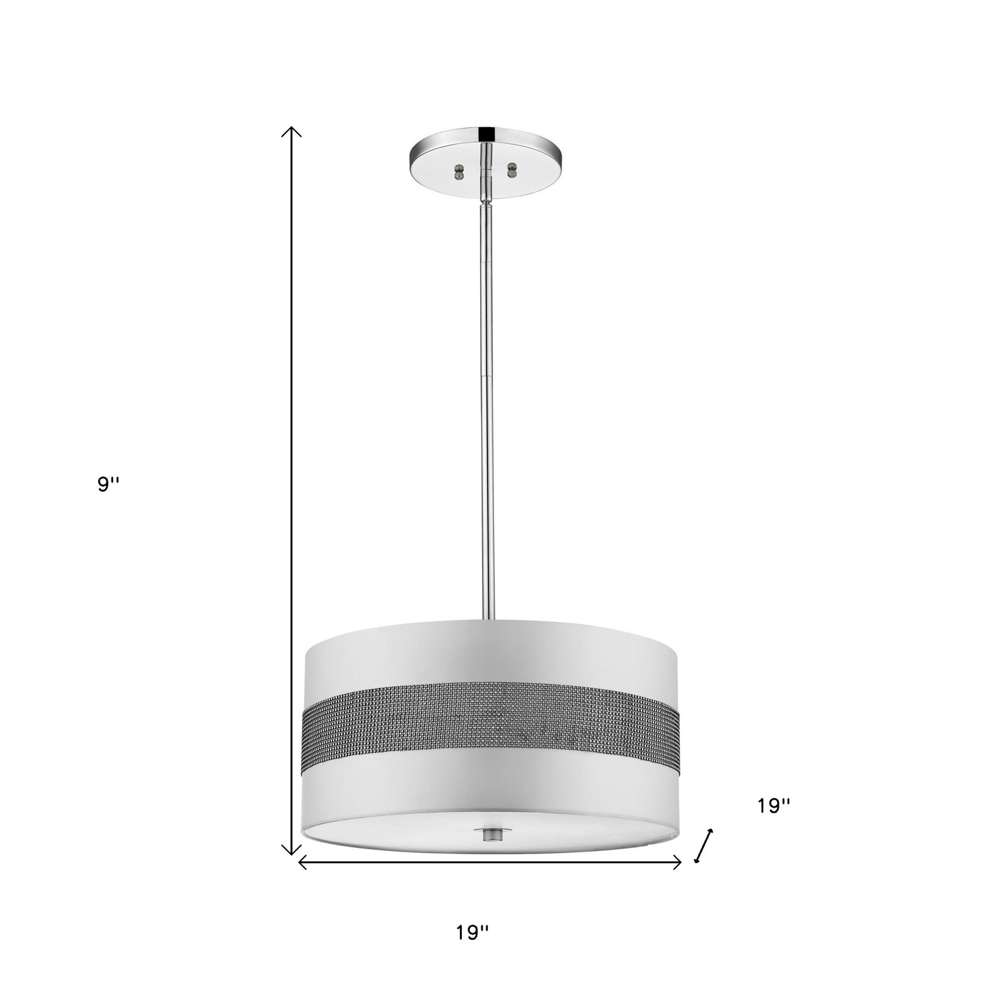 Harmony 3-Light Metallic Silver Pendant With Crystal Studded Platinum Sheen Shade-Pendants-Hanging Lights-DECOROLALA