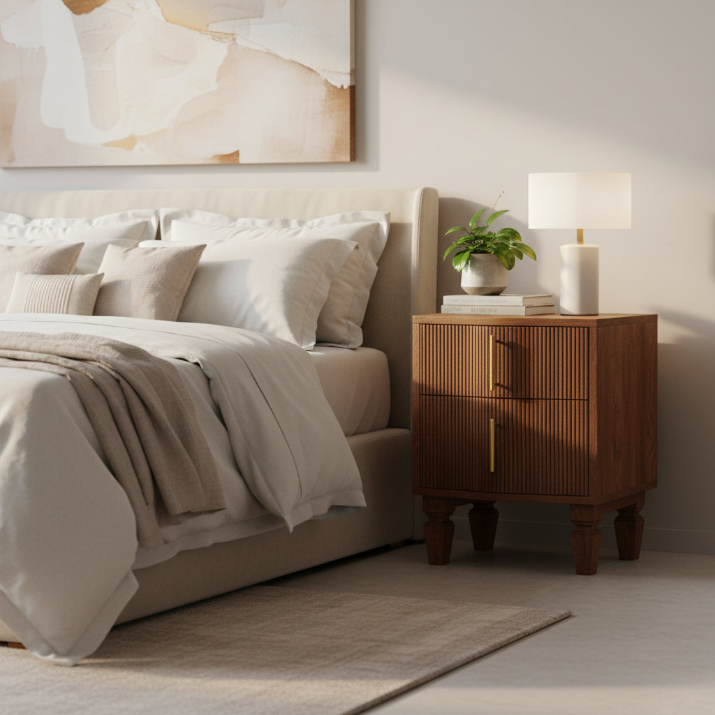 Harper Nightstand - Solid Mango Wood Amber Oak 2-Drawer-Nightstand-DECOROLALA