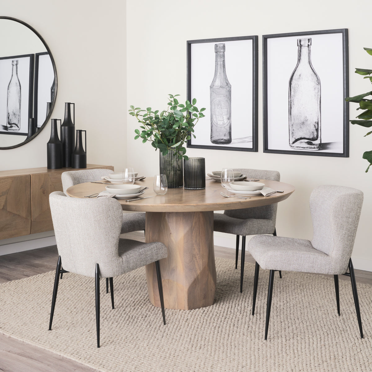 Hartt Dining Chair W/ Matte Black Metal Frame and Gray Fabric-Dining Chairs-DECOROLALA