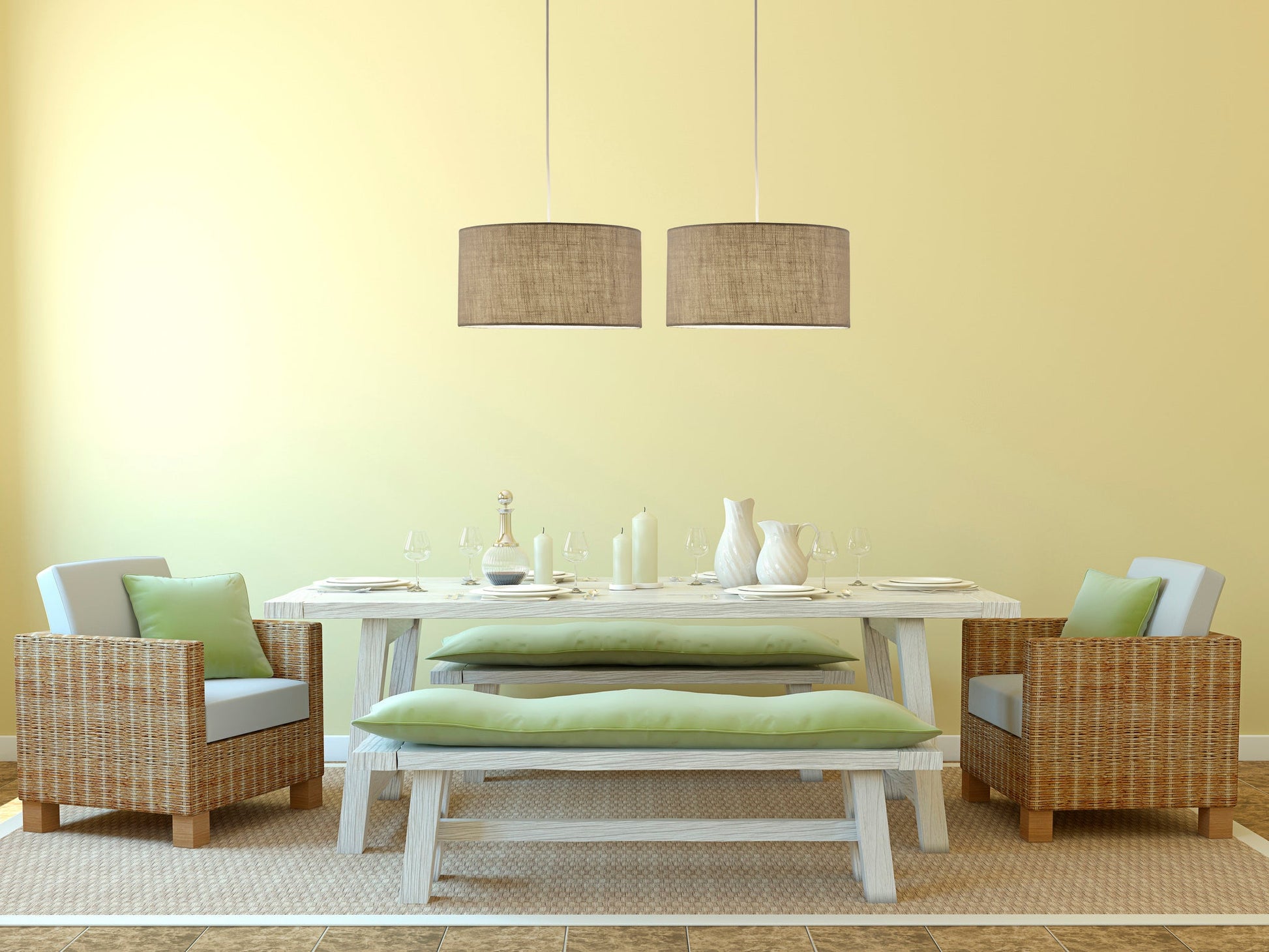 Harvest Drum Pendant - Wheat Burlap Shade-Lighting-DECOROLALA