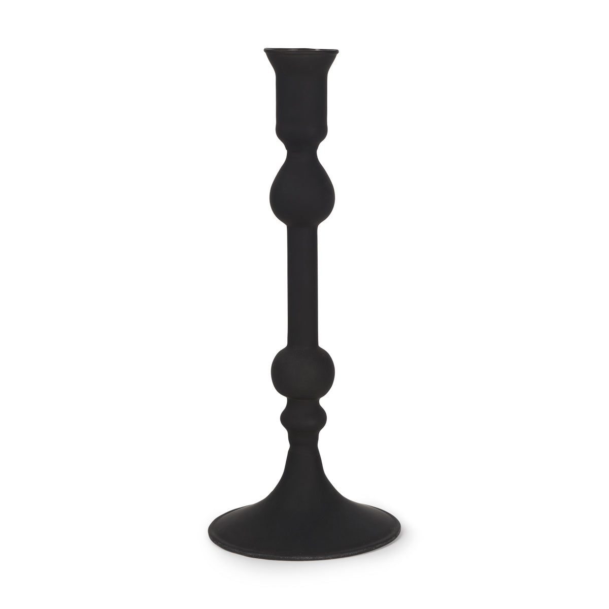 Haute Medium Matte Black Blown Glass Candlestick-Table Candle Holders-DECOROLALA
