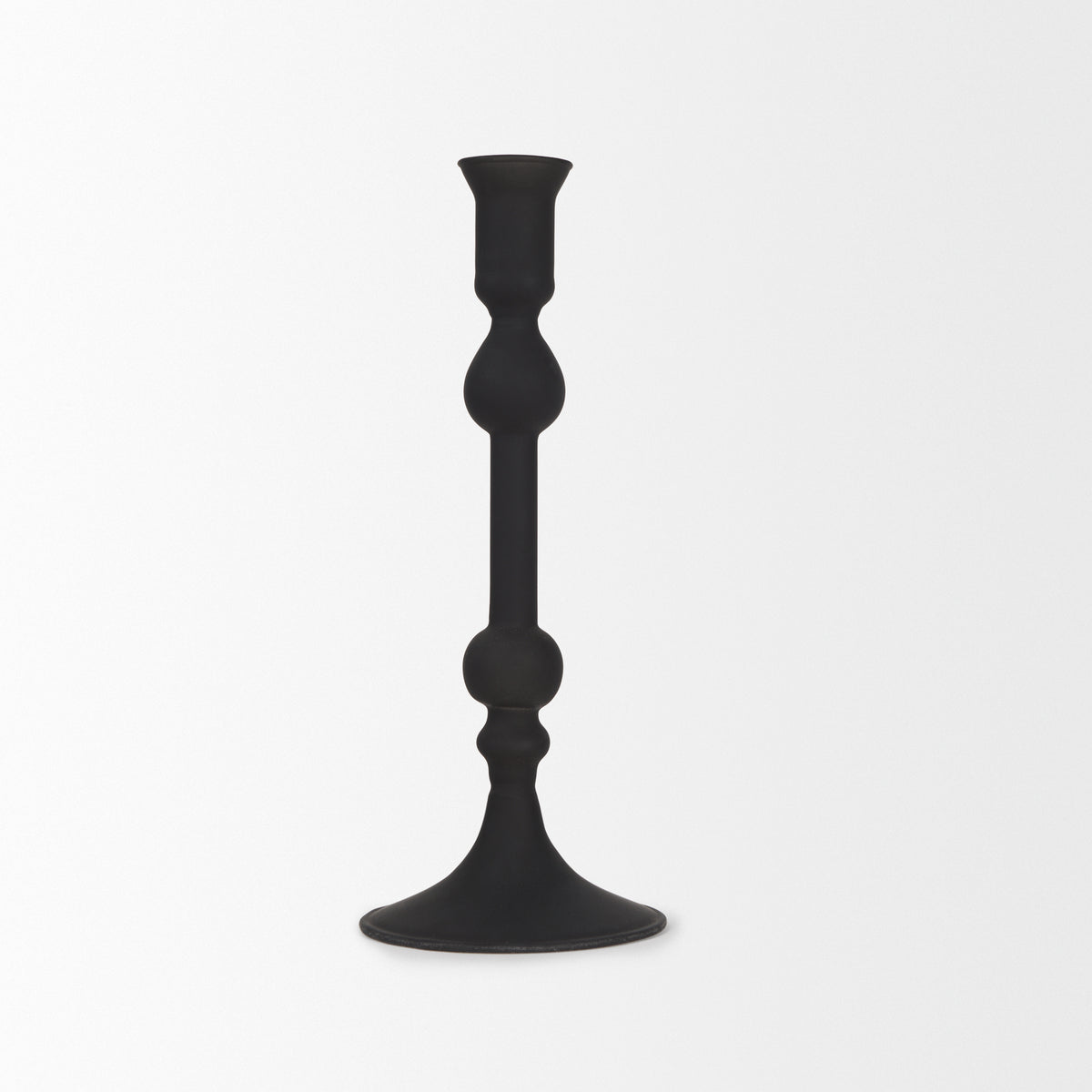 Haute Medium Matte Black Blown Glass Candlestick-Table Candle Holders-DECOROLALA