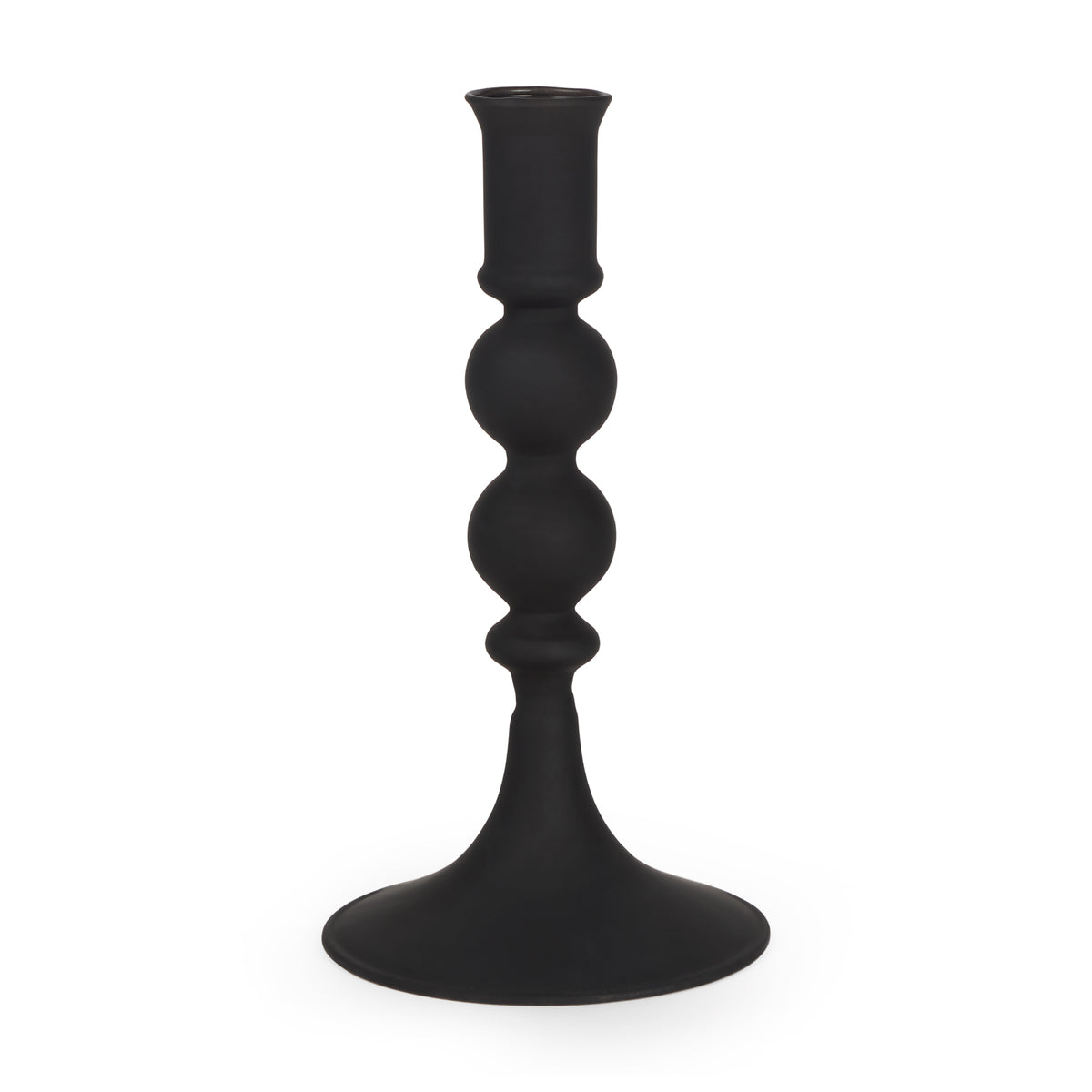 Haute Small Matte Black Blown Glass Candlestick-Table Candle Holders-DECOROLALA