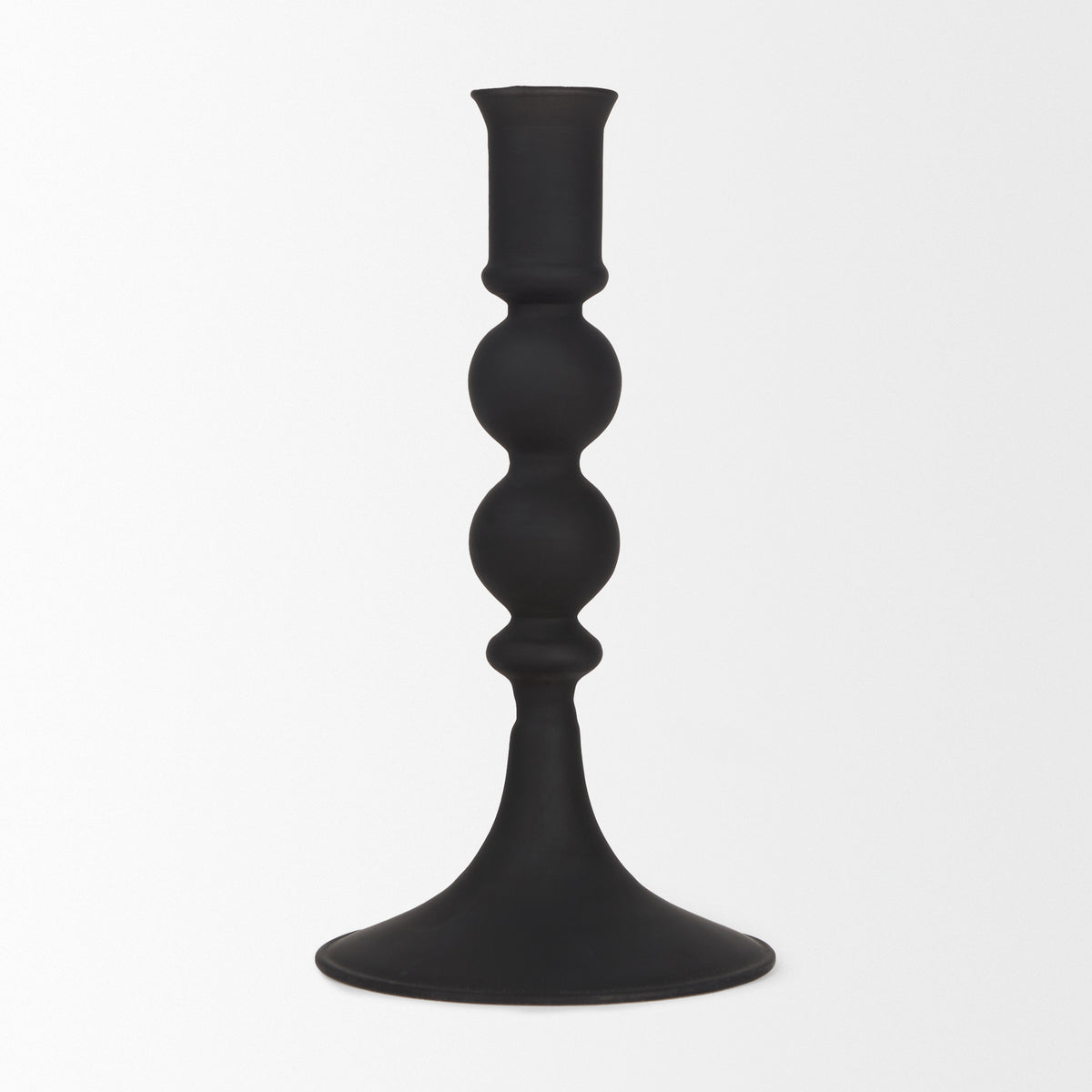 Haute Small Matte Black Blown Glass Candlestick-Table Candle Holders-DECOROLALA