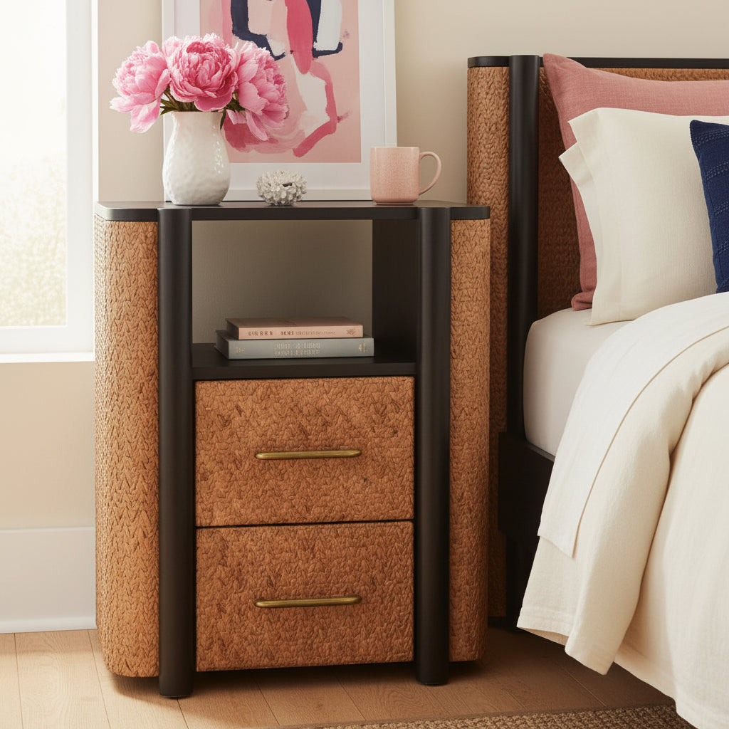 Havana Nightstand - Solid Mango Wood Velvet Mocha 2-Drawer-Nightstand-DECOROLALA