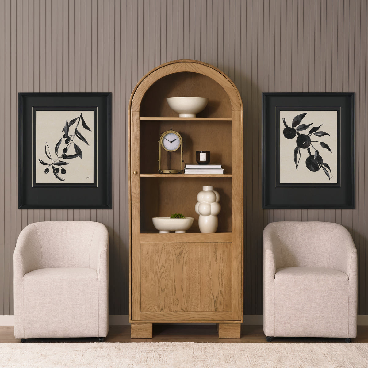 Hawthorne Solid Oak Wood w/ Glass Curio Cabinet-Cabinets-DECOROLALA