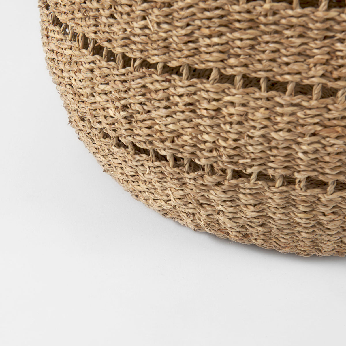 Hayes 17.7L x 17.7W x 11.8H (Set of 2) Medium Brown Seagrass Round Basket with Stripe Pattern-Decorative Baskets-DECOROLALA