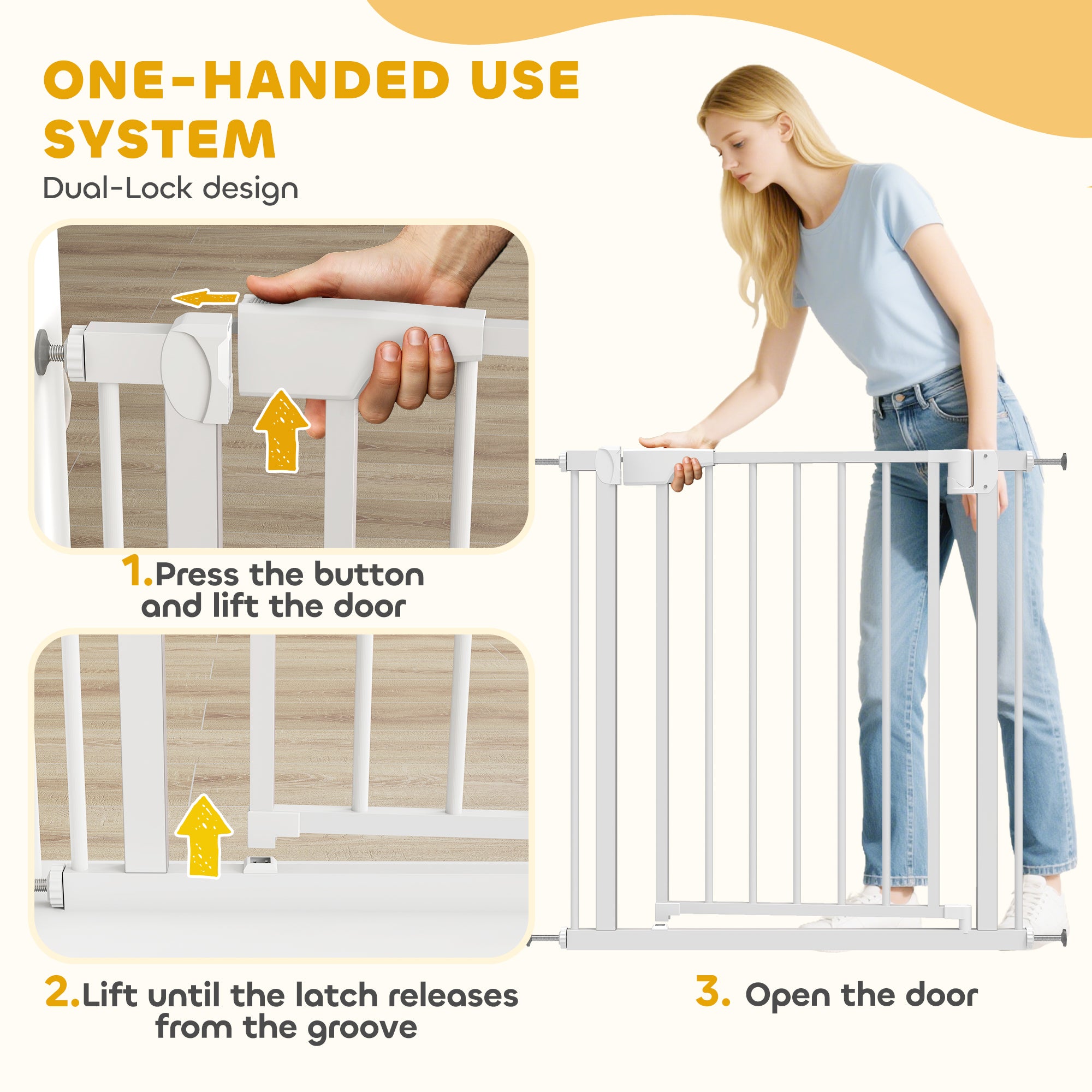 Baby Gate, Pet Safety Gate Pressure Fit, 30"-32" Wide with Two-Way Open, Auto-Close for Stair, Doorways, Hallways, White