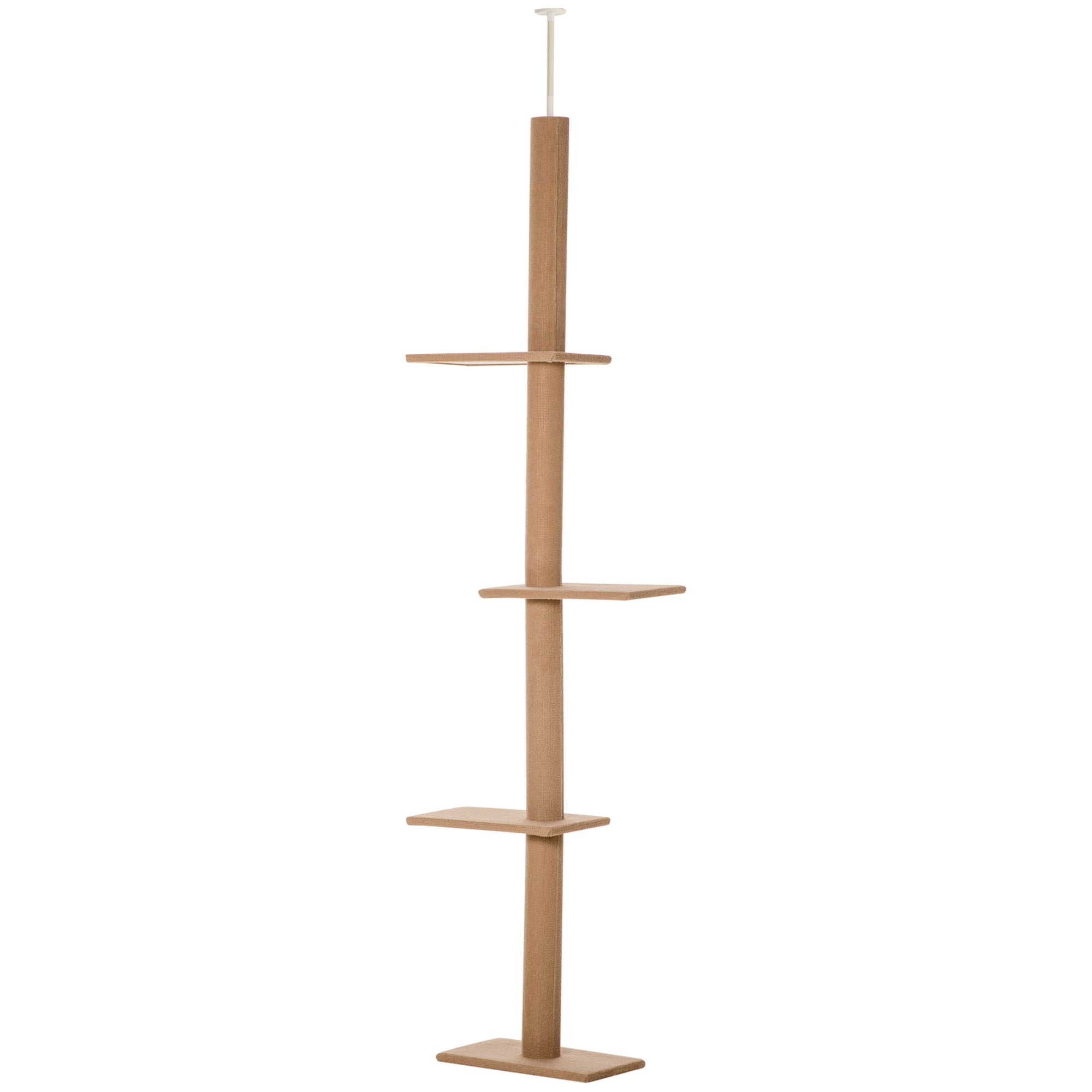100" Floor To Ceiling Cat Tree w/ 3 Perches Activity Center for Kittens Cat Tower Furniture, Light Brown