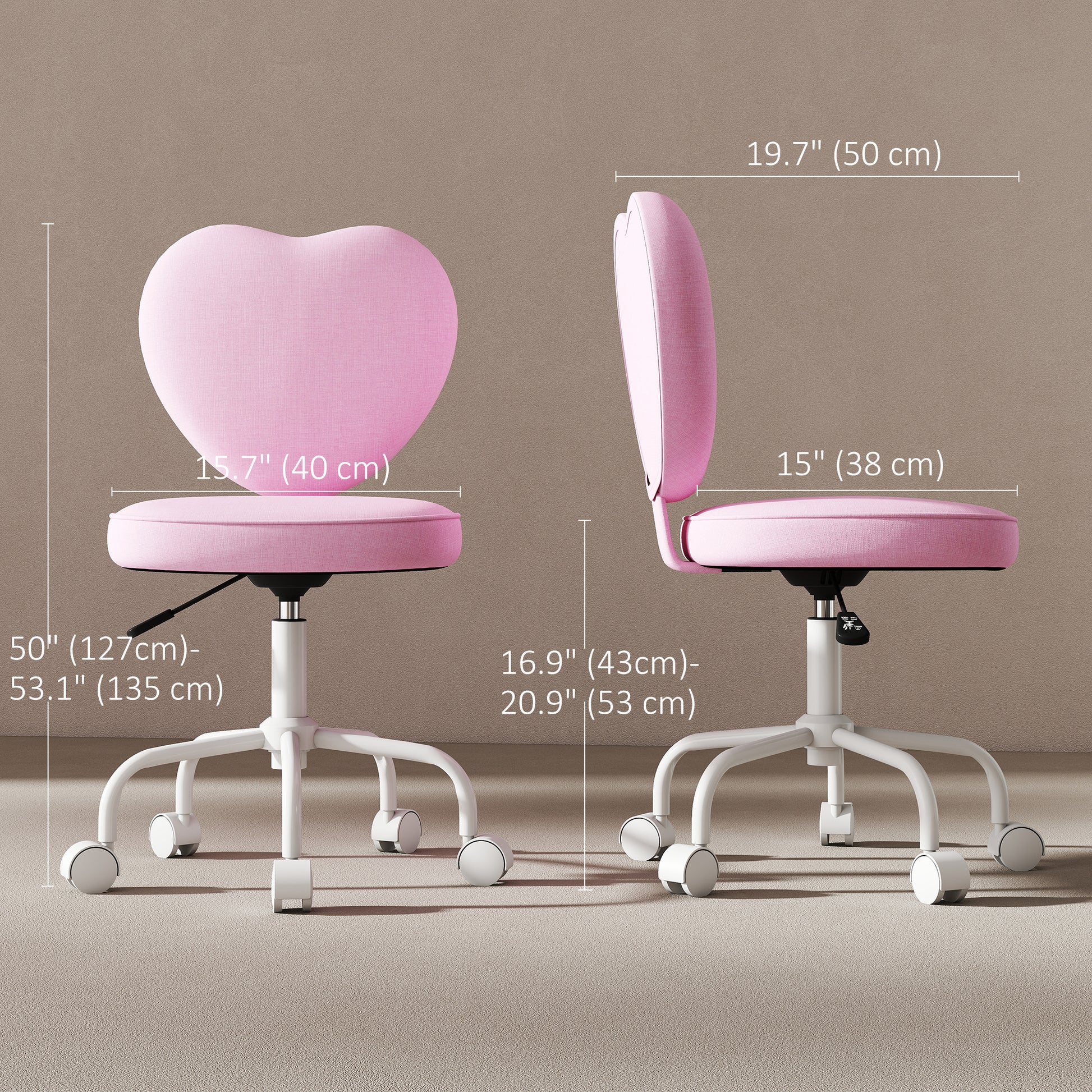 Heart-Shaped Office Chair - Pink Linen Adjustable Height-Office Products > Office Furniture > Office Chairs > Task Chairs-DECOROLALA