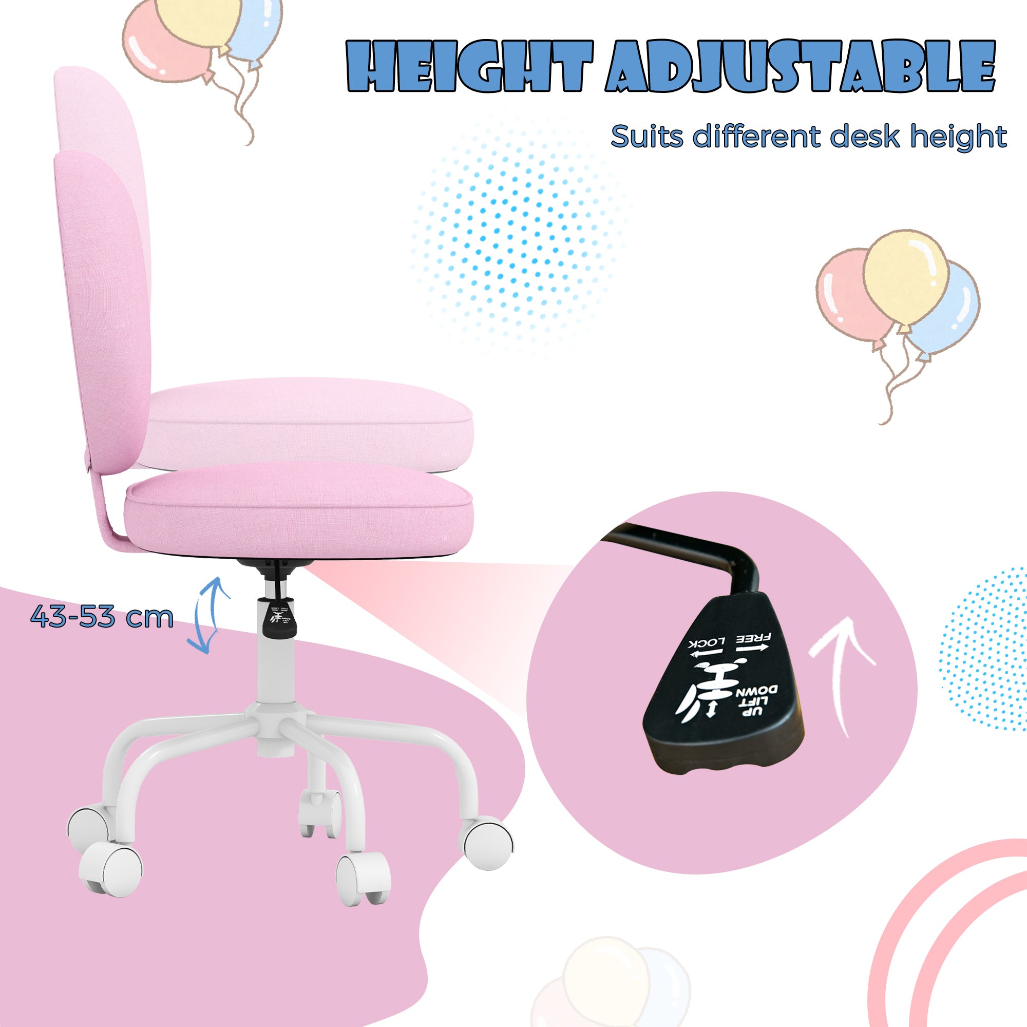 Heart-Shaped Office Chair - Pink Linen Adjustable Height-Office Products > Office Furniture > Office Chairs > Task Chairs-DECOROLALA