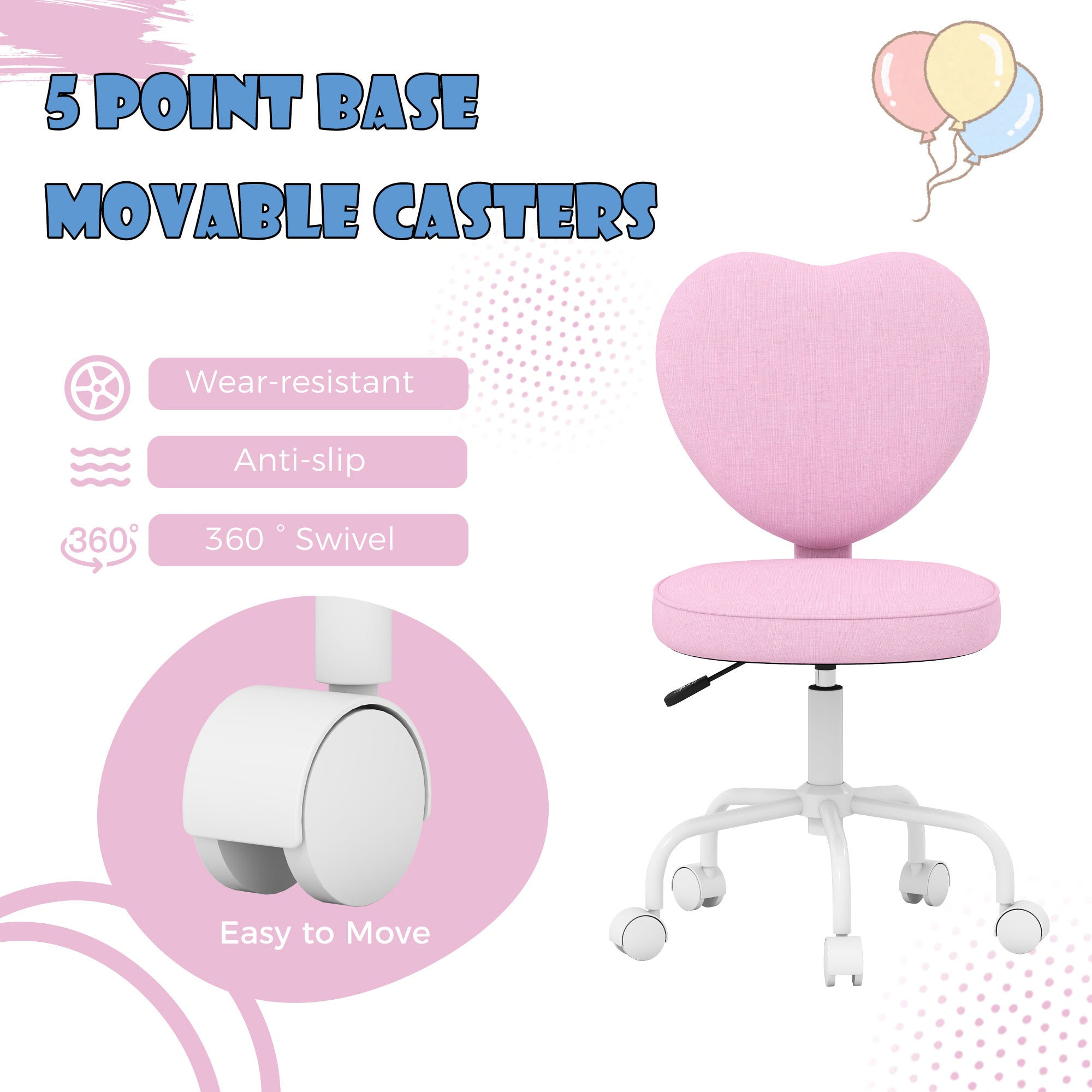 Heart-Shaped Office Chair - Pink Linen Adjustable Height-Office Products > Office Furniture > Office Chairs > Task Chairs-DECOROLALA