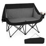 Heated Double Camping Chair with 4 Heating Zones and Wine Glass Holders-Black-Camping Furniture-DECOROLALA