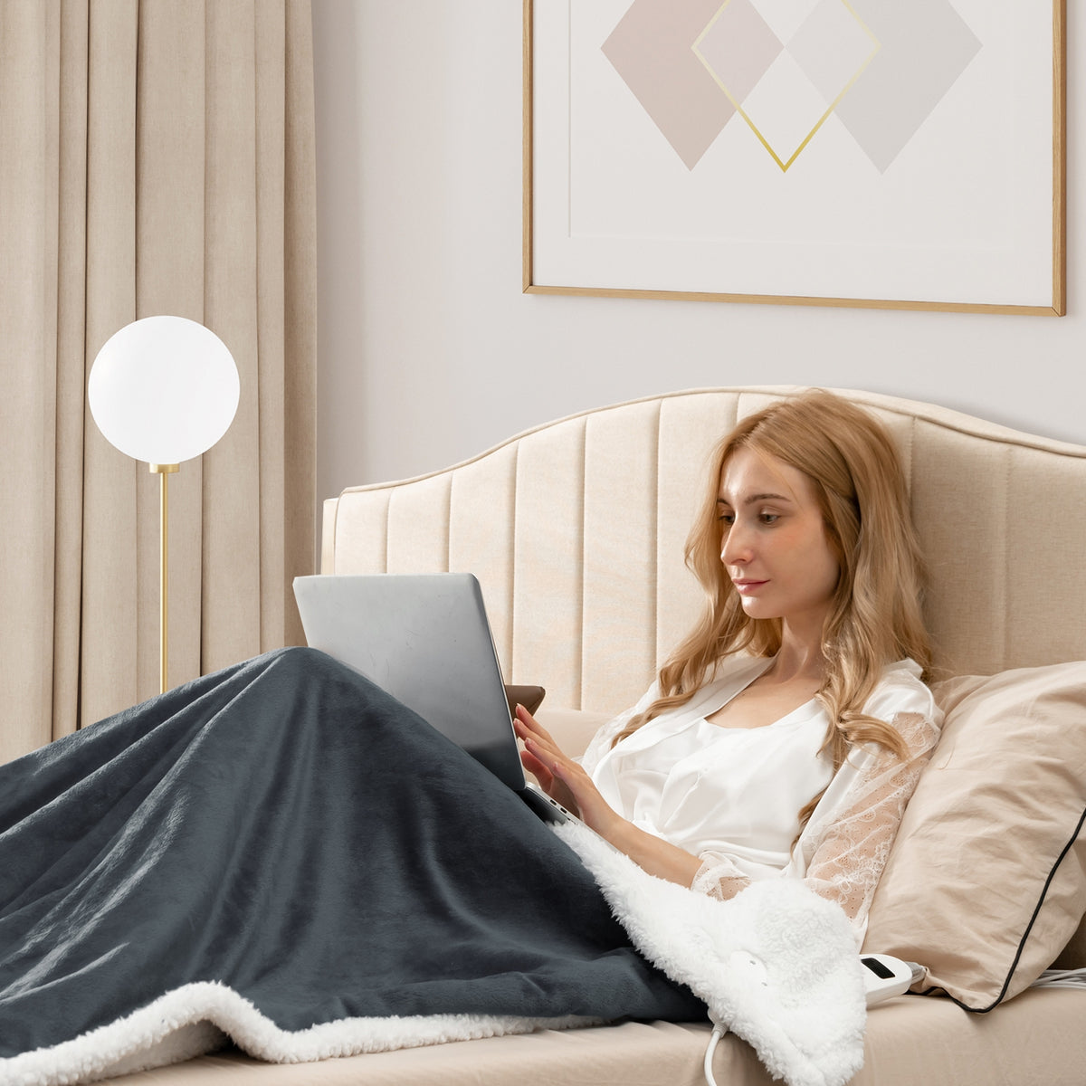 Heated Electric Blanket Throw with 10 Heat Levels-Gray-Bedding-DECOROLALA