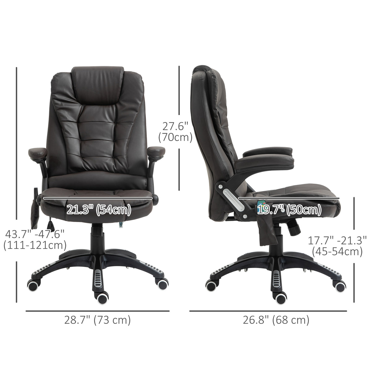 Heated Massage Office Chair - Brown Faux Leather Executive-Massage Chairs-DECOROLALA