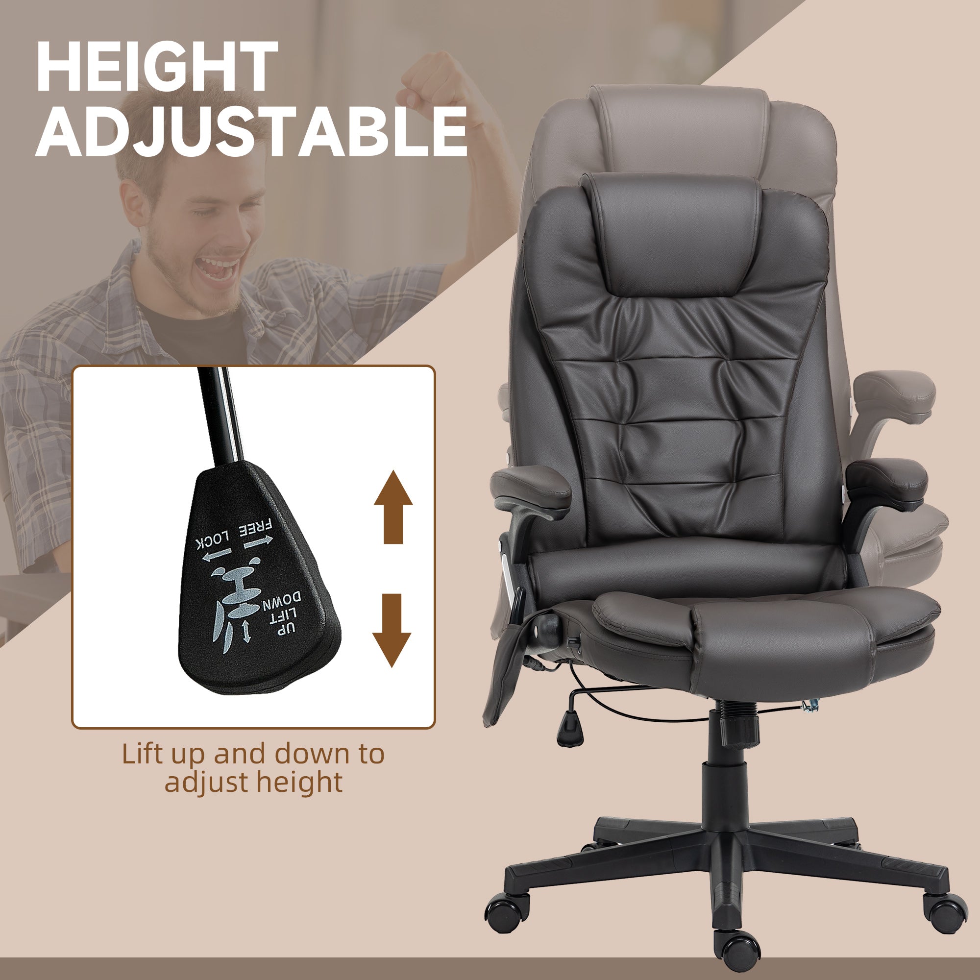 Heated Massage Office Chair - Brown Faux Leather Executive-Office Products > Office Furniture > Office Chairs > Massage Chairs-DECOROLALA