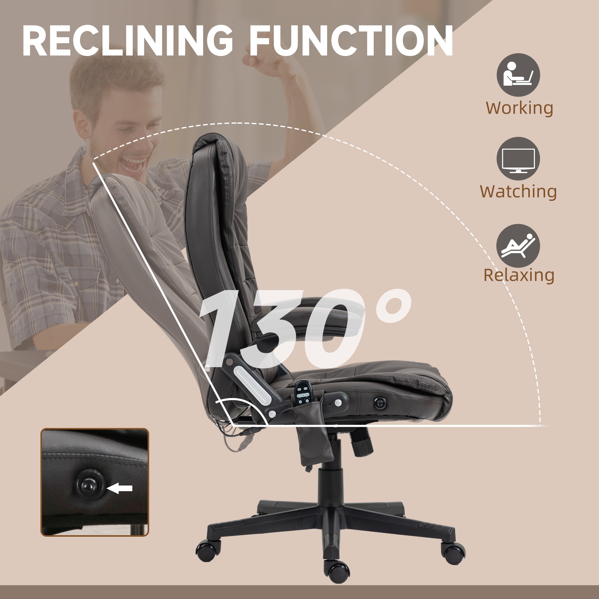 Heated Massage Office Chair - Brown Faux Leather Executive-Office Products > Office Furniture > Office Chairs > Massage Chairs-DECOROLALA