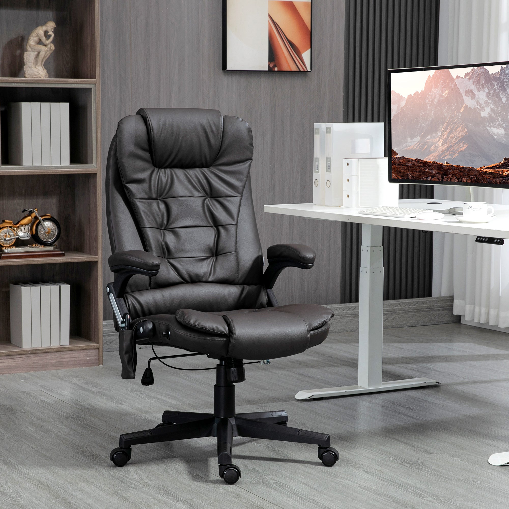 Heated Massage Office Chair - Brown Faux Leather Executive-Office Products > Office Furniture > Office Chairs > Massage Chairs-DECOROLALA