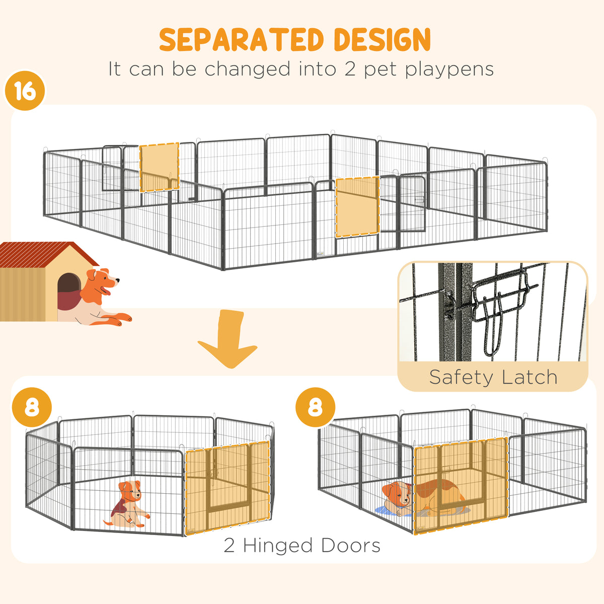 Heavy Duty 16-Panel Dog Playpen - Grey Steel 23.5" Height-Dogs-DECOROLALA