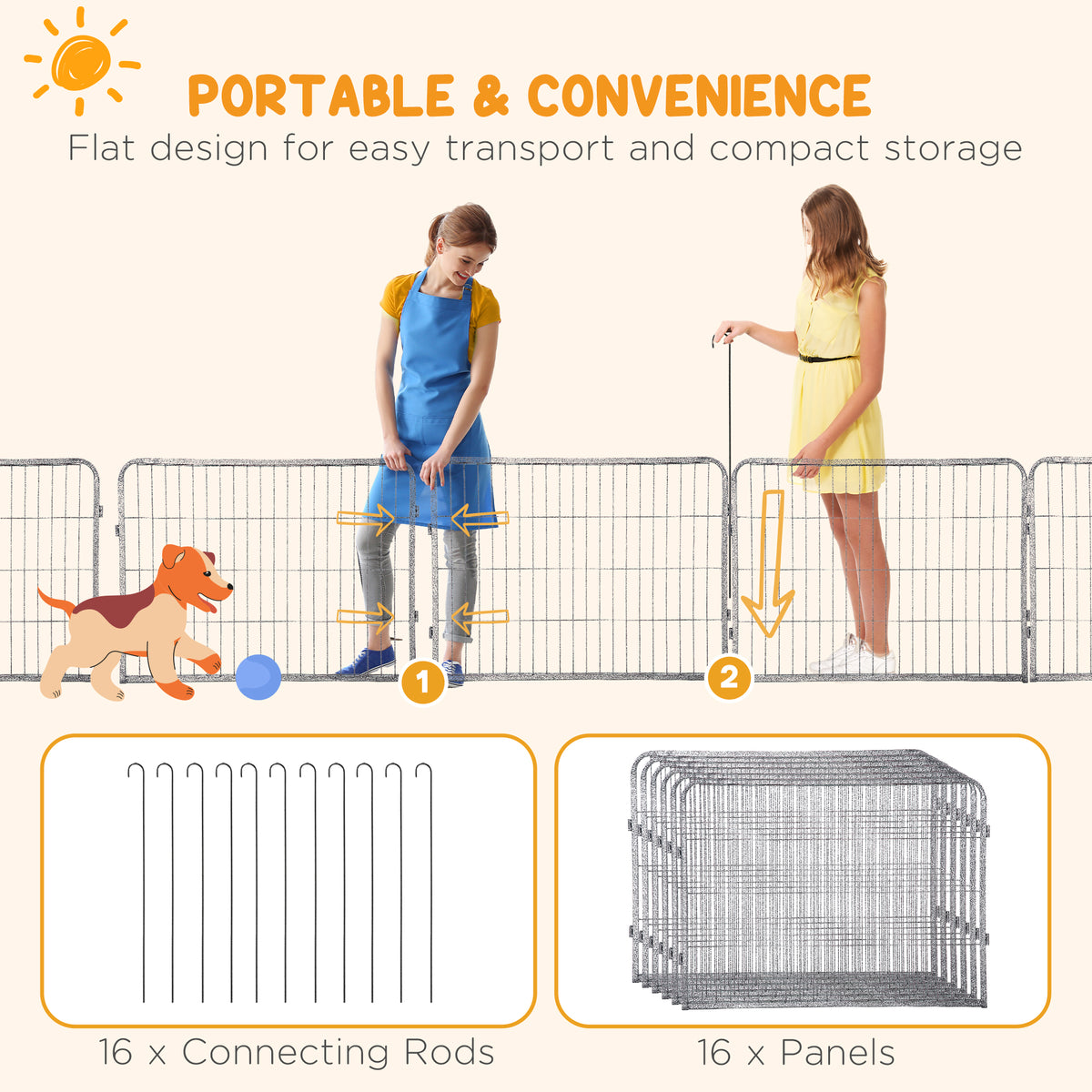 Heavy Duty 16-Panel Dog Playpen - Grey Steel 23.5" Height-Dogs-DECOROLALA