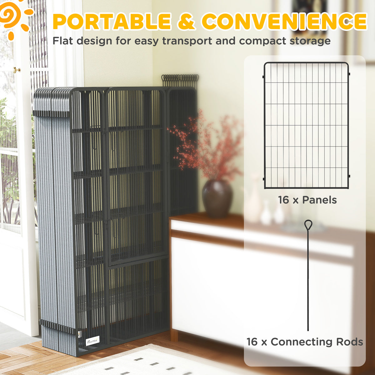 Heavy Duty 16-Panel Steel Pet Playpen - 47" Height Black-Dogs-DECOROLALA