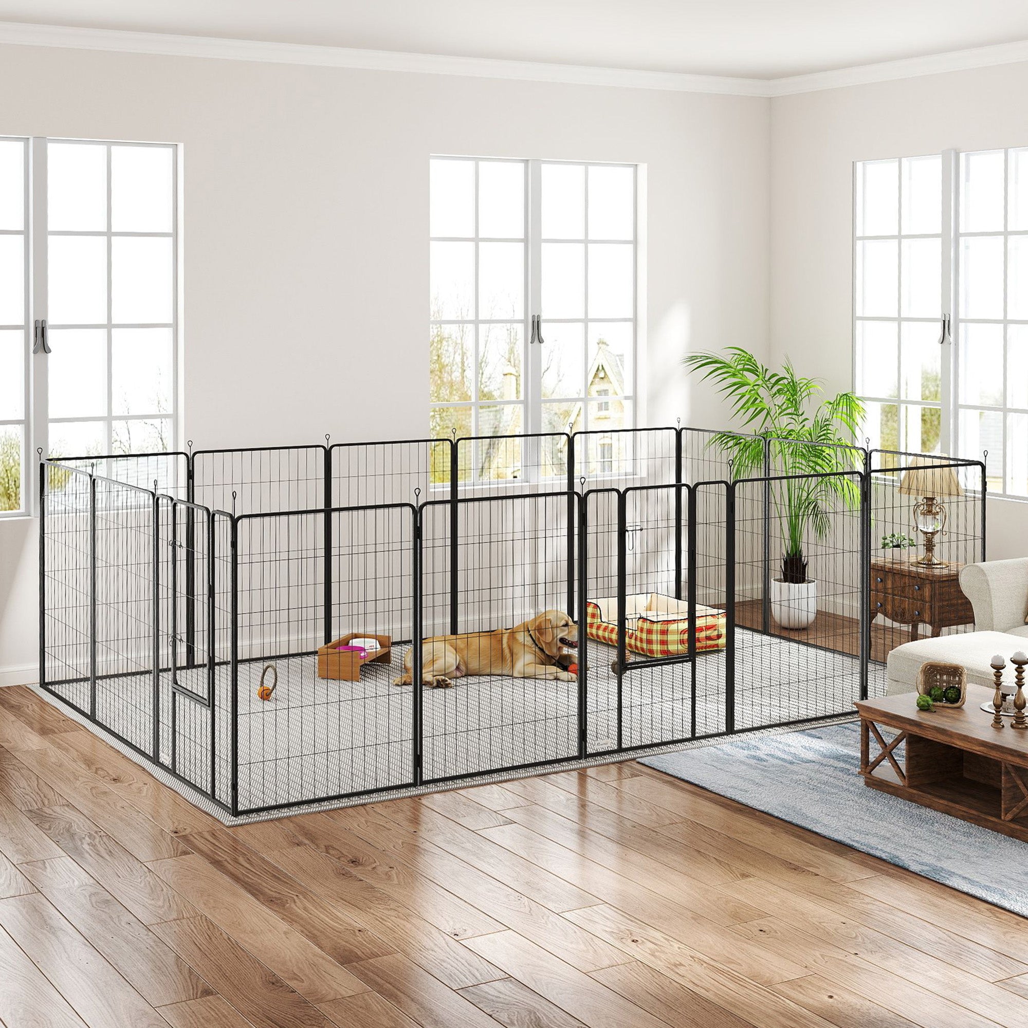 Heavy Duty 16-Panel Steel Pet Playpen - 47" Height Black-Dogs-DECOROLALA