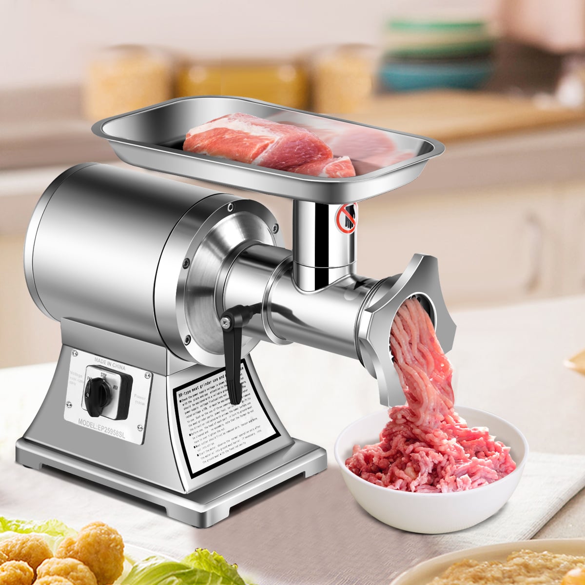 Heavy Duty 1.5HP 1100W 550LB/h Commercial Grade Meat Grinder-Food Grinders & Mills-DECOROLALA