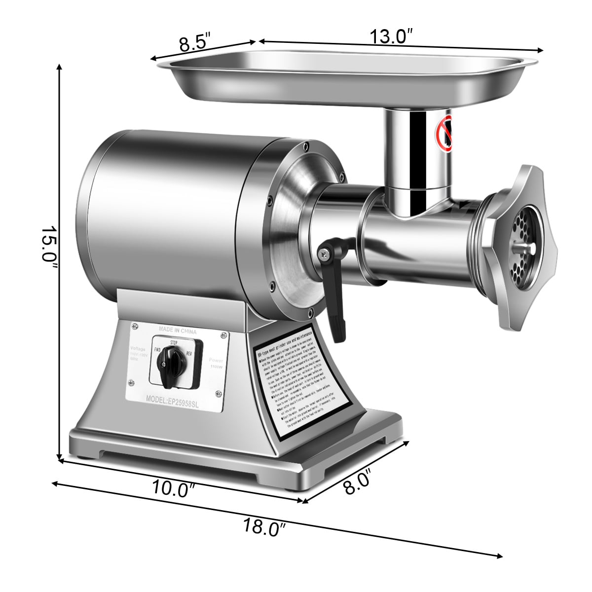 Heavy Duty 1.5HP 1100W 550LB/h Commercial Grade Meat Grinder-Food Grinders & Mills-DECOROLALA