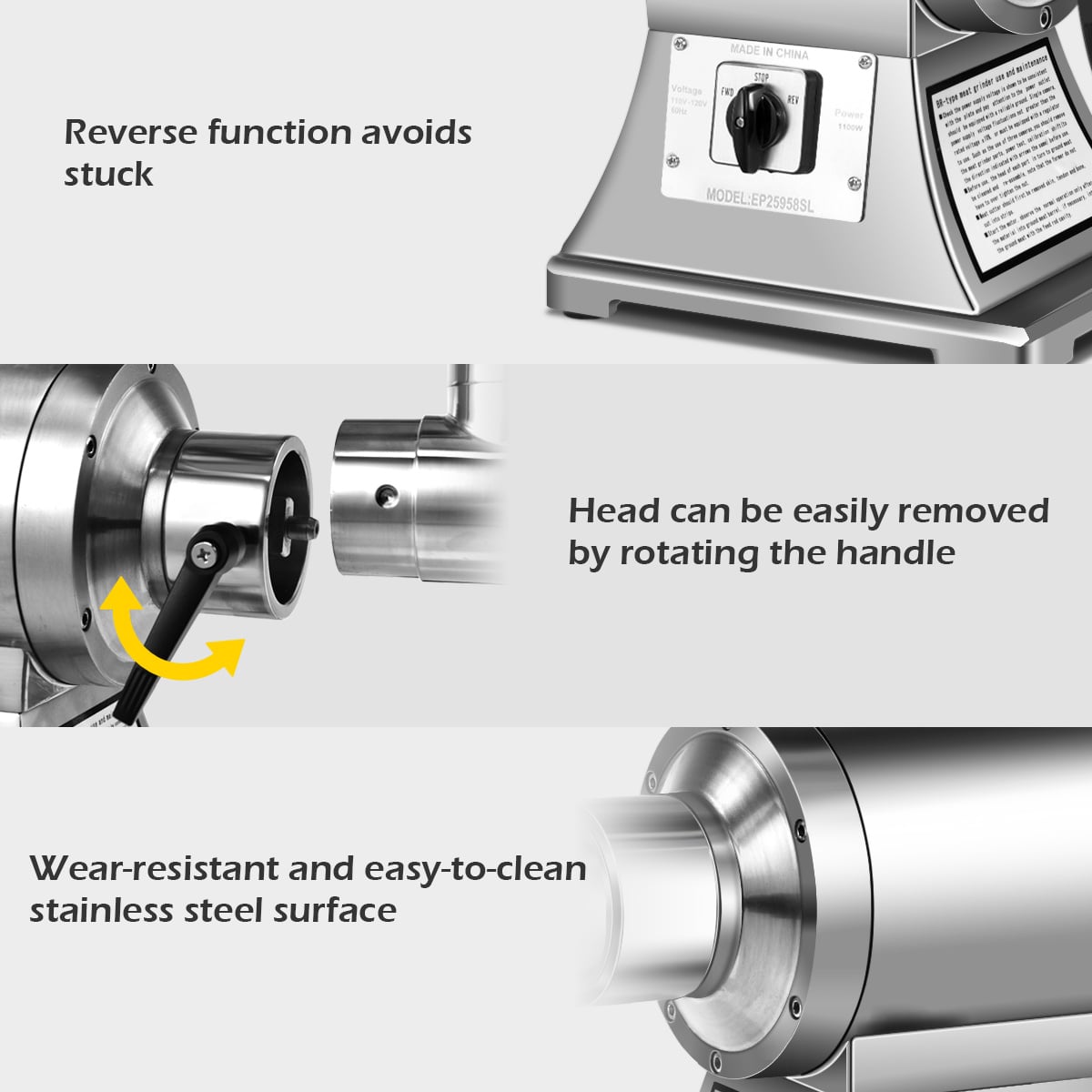 Heavy Duty 1.5HP 1100W 550LB/h Commercial Grade Meat Grinder-Food Grinders & Mills-DECOROLALA