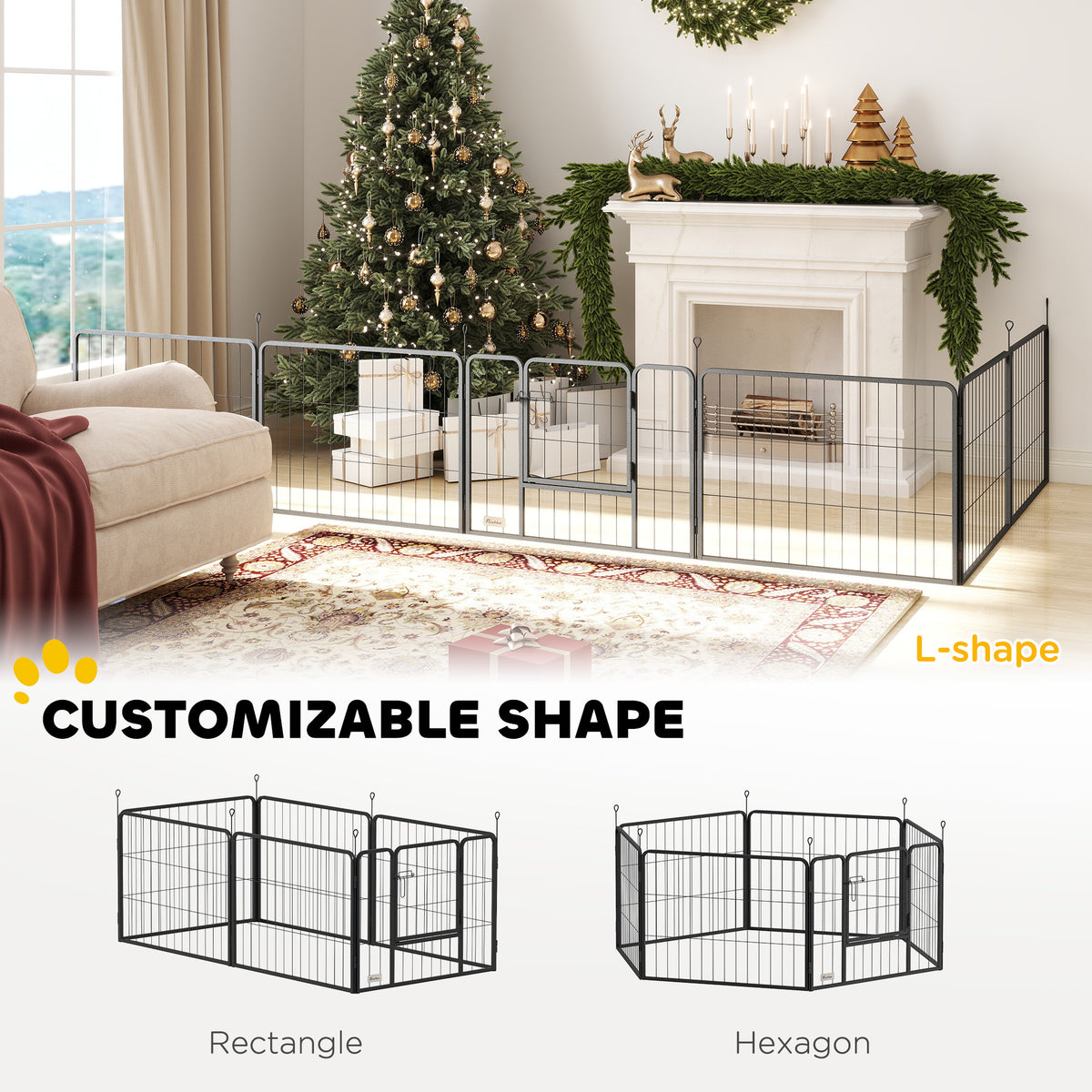 Heavy Duty 6-Panel Dog Playpen with Door - Gray 23.5"H Steel-Dogs-DECOROLALA