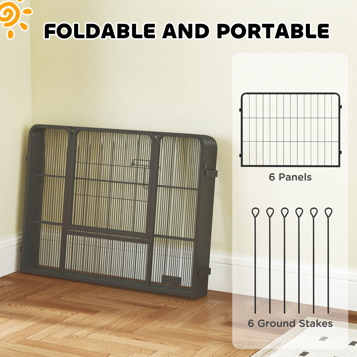 Heavy Duty 6-Panel Dog Playpen with Door - Gray 23.5"H Steel-Dogs-DECOROLALA