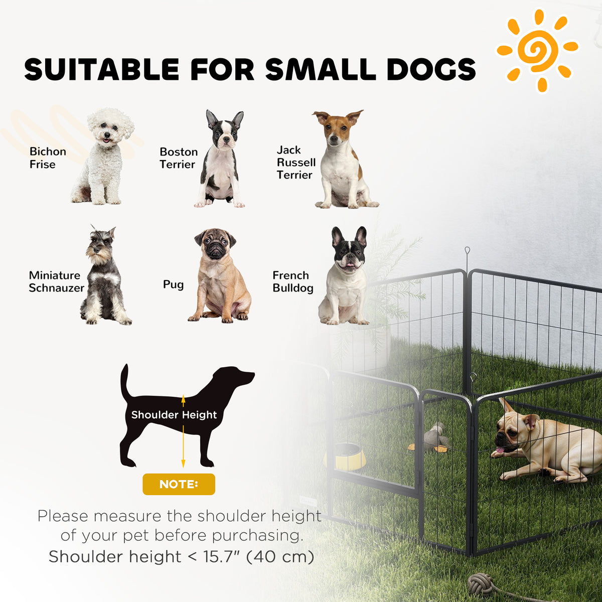 Heavy Duty 6-Panel Dog Playpen with Door - Gray 23.5"H Steel-Dogs-DECOROLALA