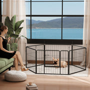 Heavy Duty 6-Panel Dog Playpen with Door - Gray 23.5"H Steel-Dogs-DECOROLALA