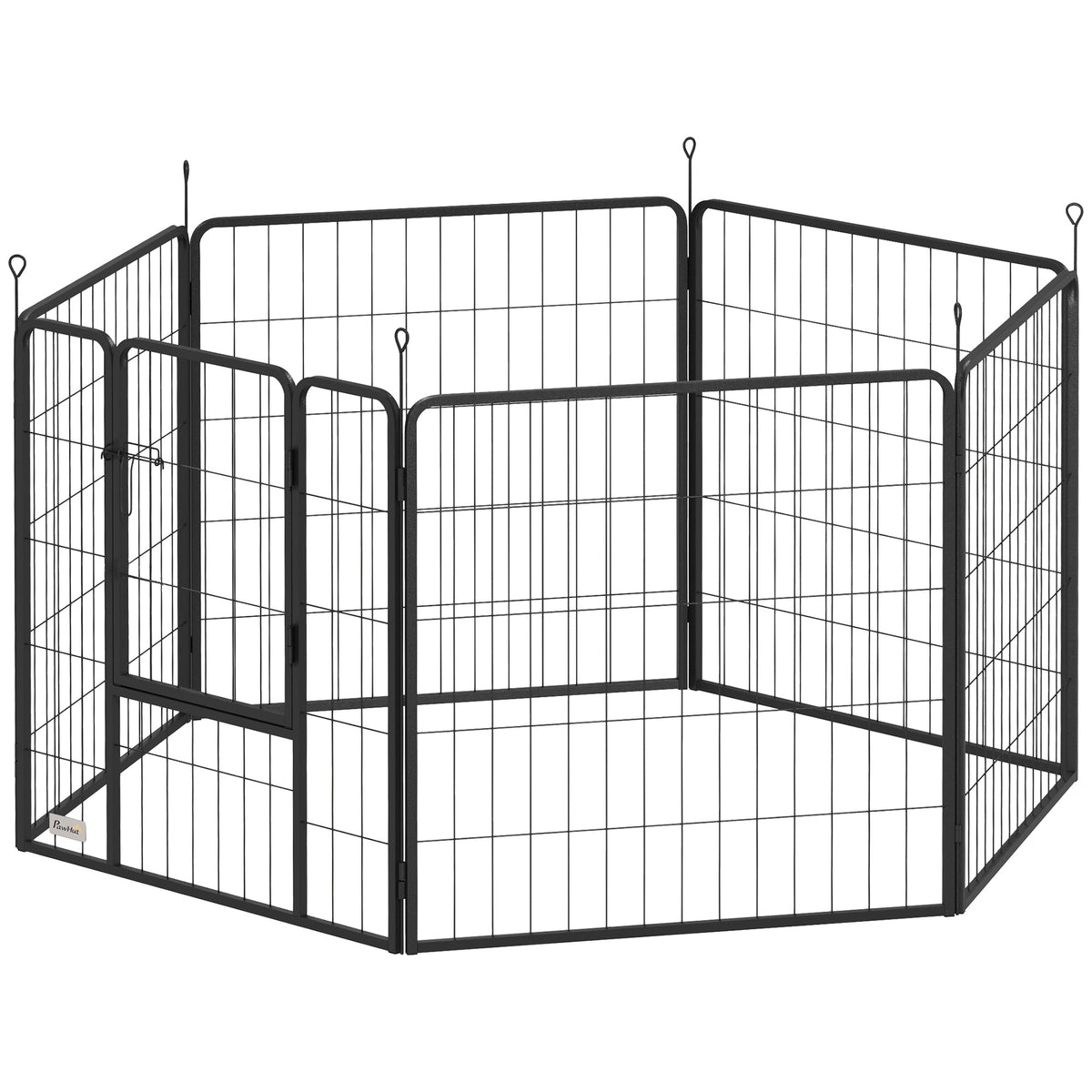 Heavy Duty 6-Panel Dog Playpen with Door - Grey 31.5"H Steel-Dogs-DECOROLALA