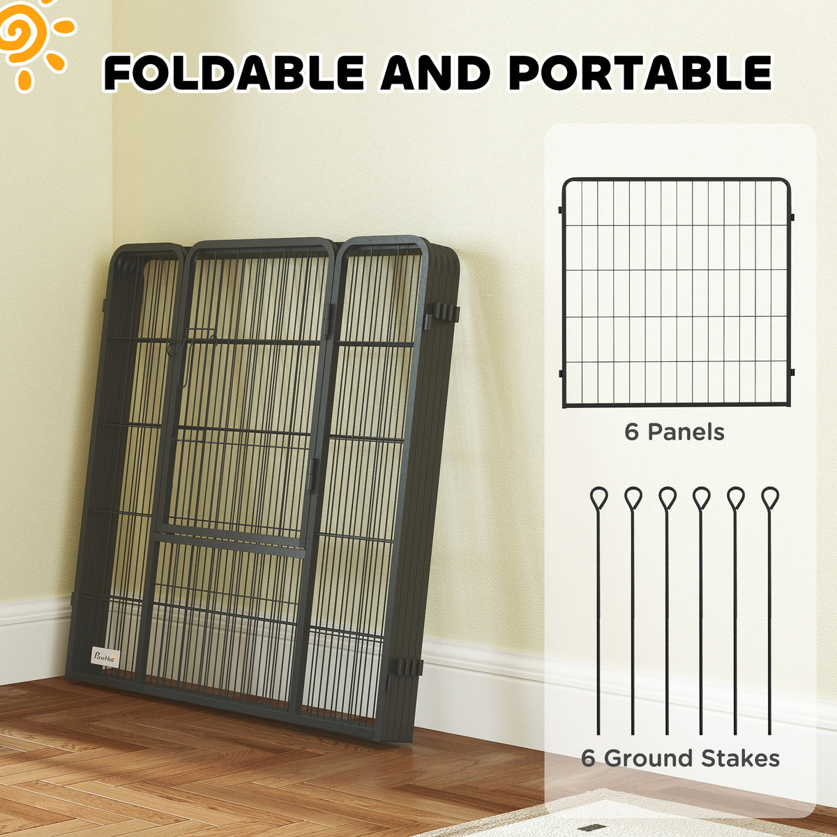 Heavy Duty 6-Panel Dog Playpen with Door - Grey 31.5"H Steel-Dogs-DECOROLALA