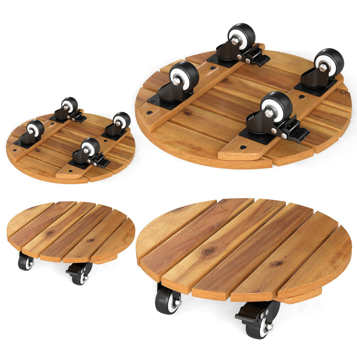 Heavy Duty Acacia Wood Rolling Plant Stand with 360° Lockable Casters-Set of 4-Plant Stands-DECOROLALA