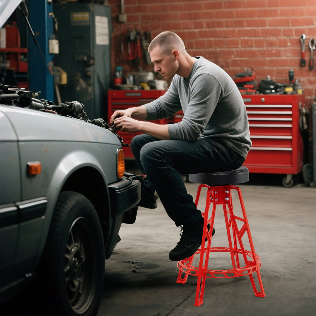 Heavy-Duty Aluminum Garage Bar Chair with 360° Swiveling Seat-Red-Garages-DECOROLALA