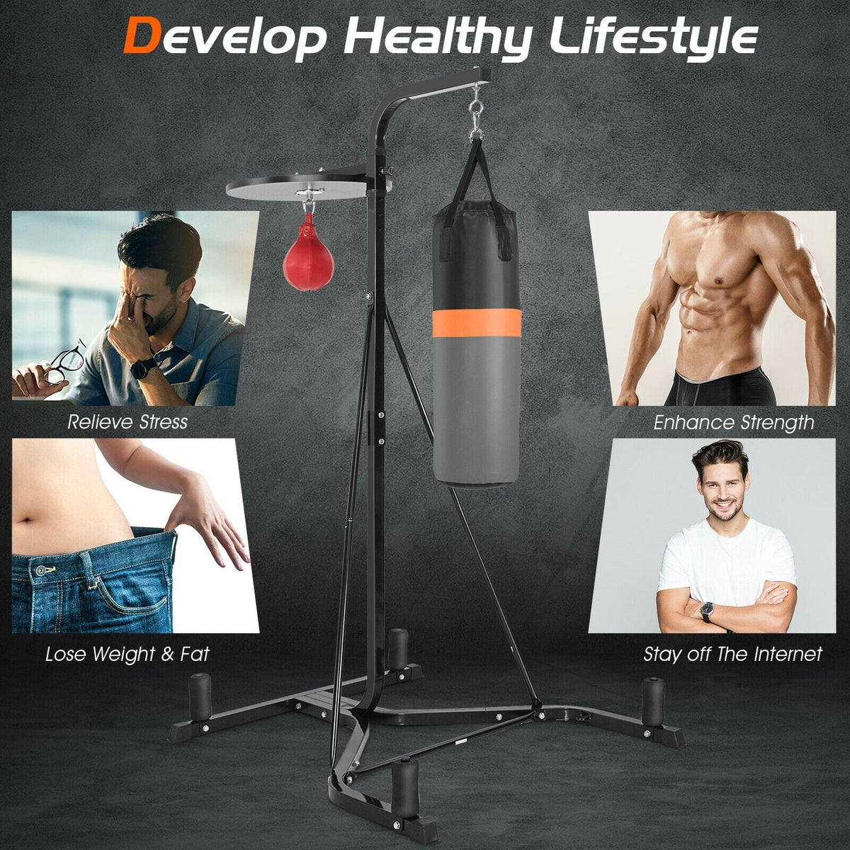 Heavy Duty Boxing Punching Stand With Heavy Bag-Boxing & Martial Arts-DECOROLALA