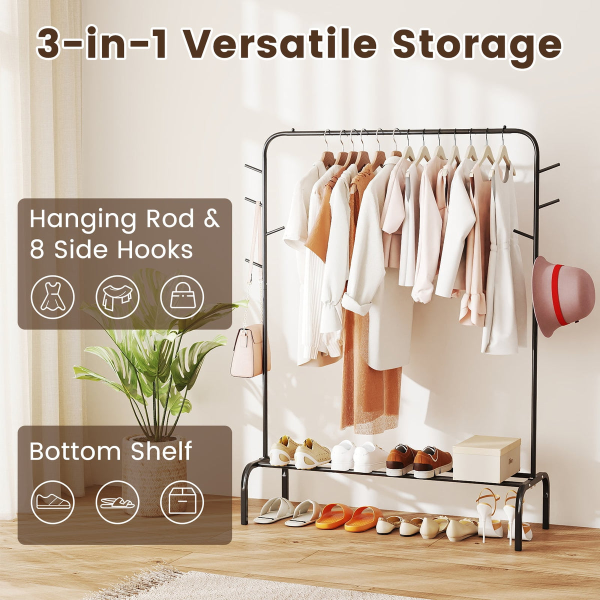Heavy Duty Clothes Rack 50-Inch Wide Metal Garment Wardrobe Rack-Black-Clothing & Closet Storage-DECOROLALA