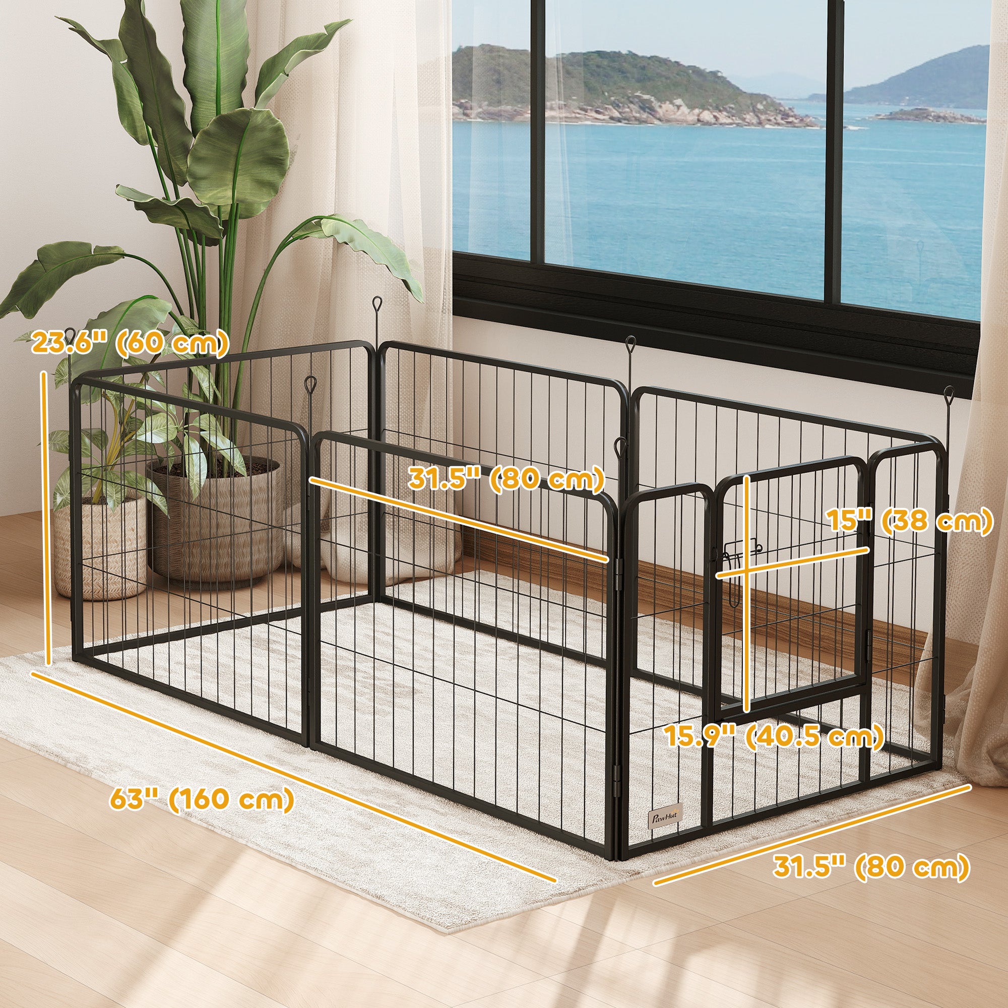 Heavy Duty Dog Playpen with Door for Small Dogs, 6 Panels, 23.5"H-Dogs-DECOROLALA