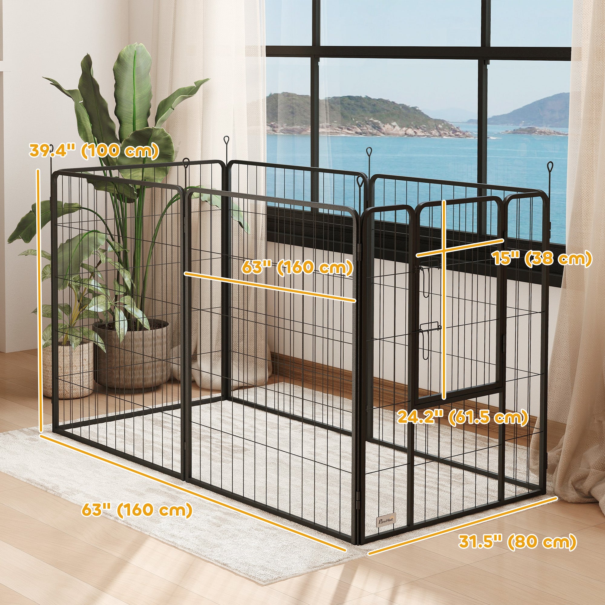 Heavy Duty Dog Playpen with Latch Door 2 Shape Indoor Playpen Dog for Large Dogs, 6 Panels, 39"H-Dogs-DECOROLALA