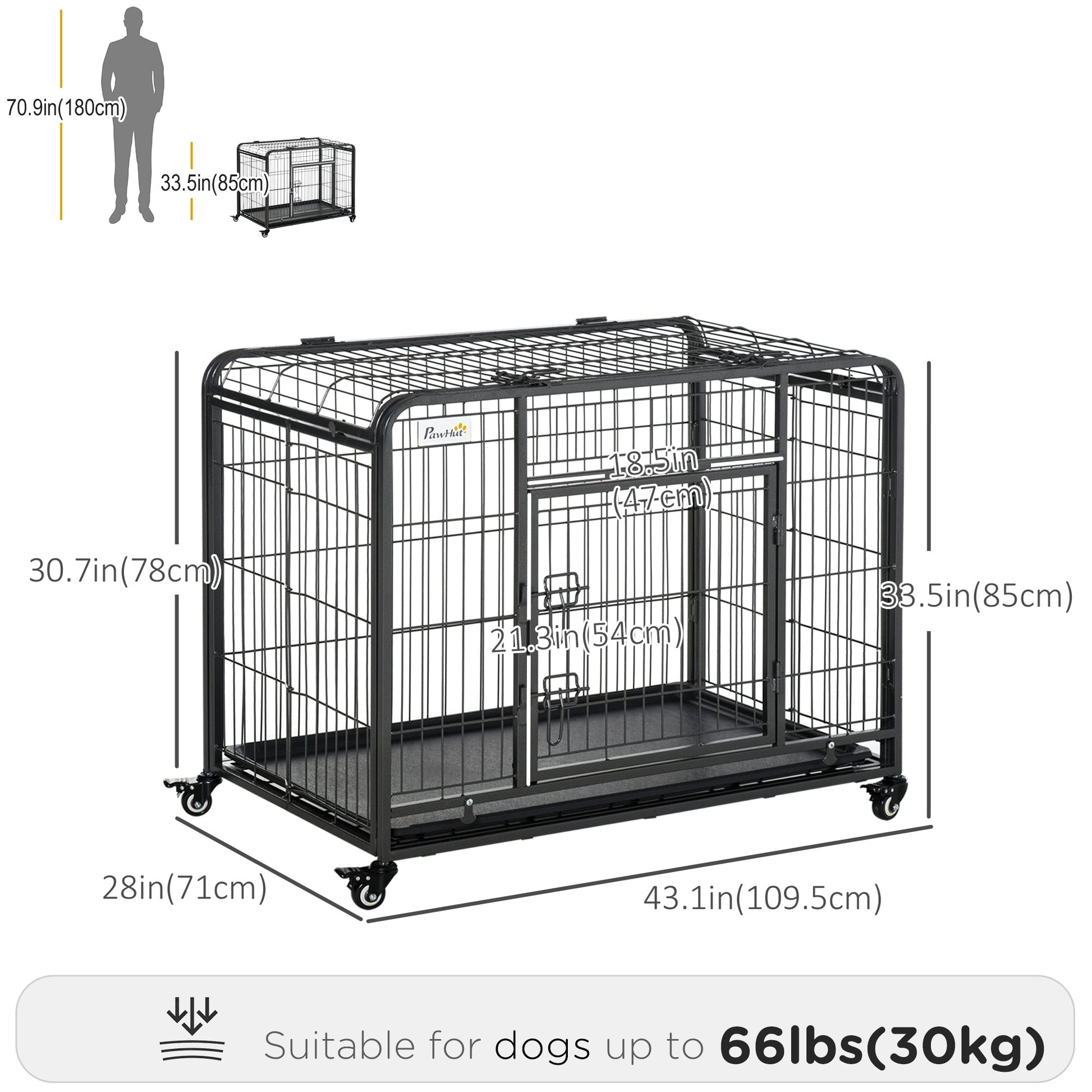 Heavy Duty Folding Dog Crate - 43" Metal Cage Dark Grey-DECOROLALA