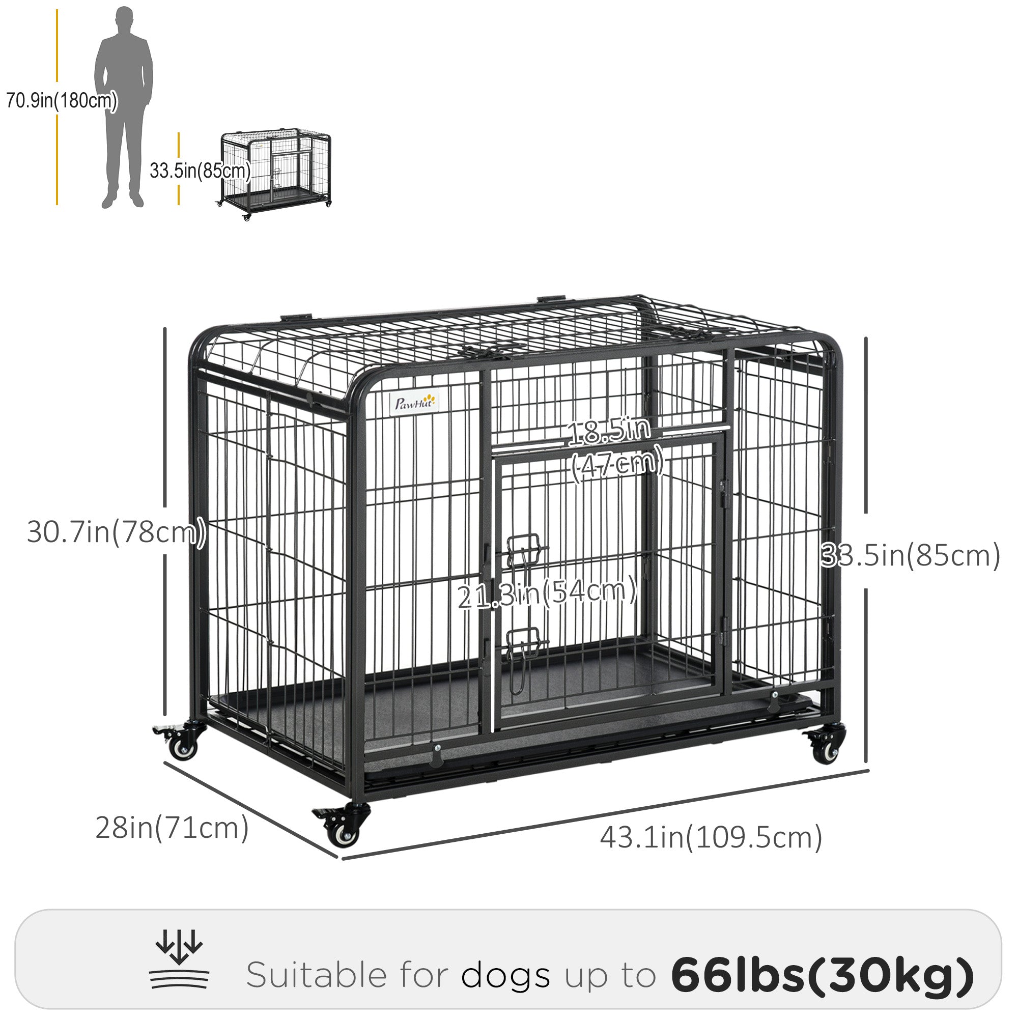 Heavy Duty Folding Dog Crate - 43" Metal Cage Dark Grey-DECOROLALA