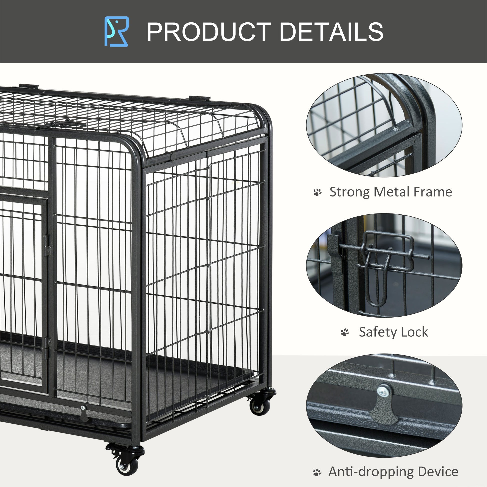 Heavy Duty Folding Dog Crate - 43" Metal Cage Dark Grey-DECOROLALA
