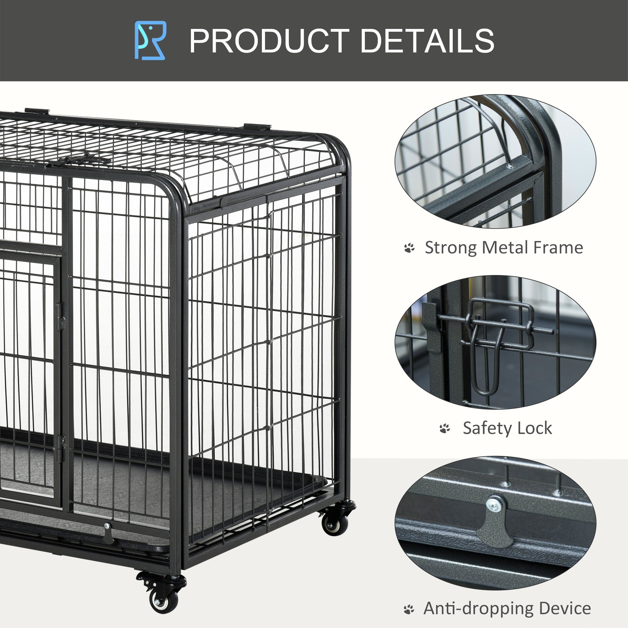 Heavy Duty Folding Dog Crate - 43" Metal Cage Dark Grey-DECOROLALA