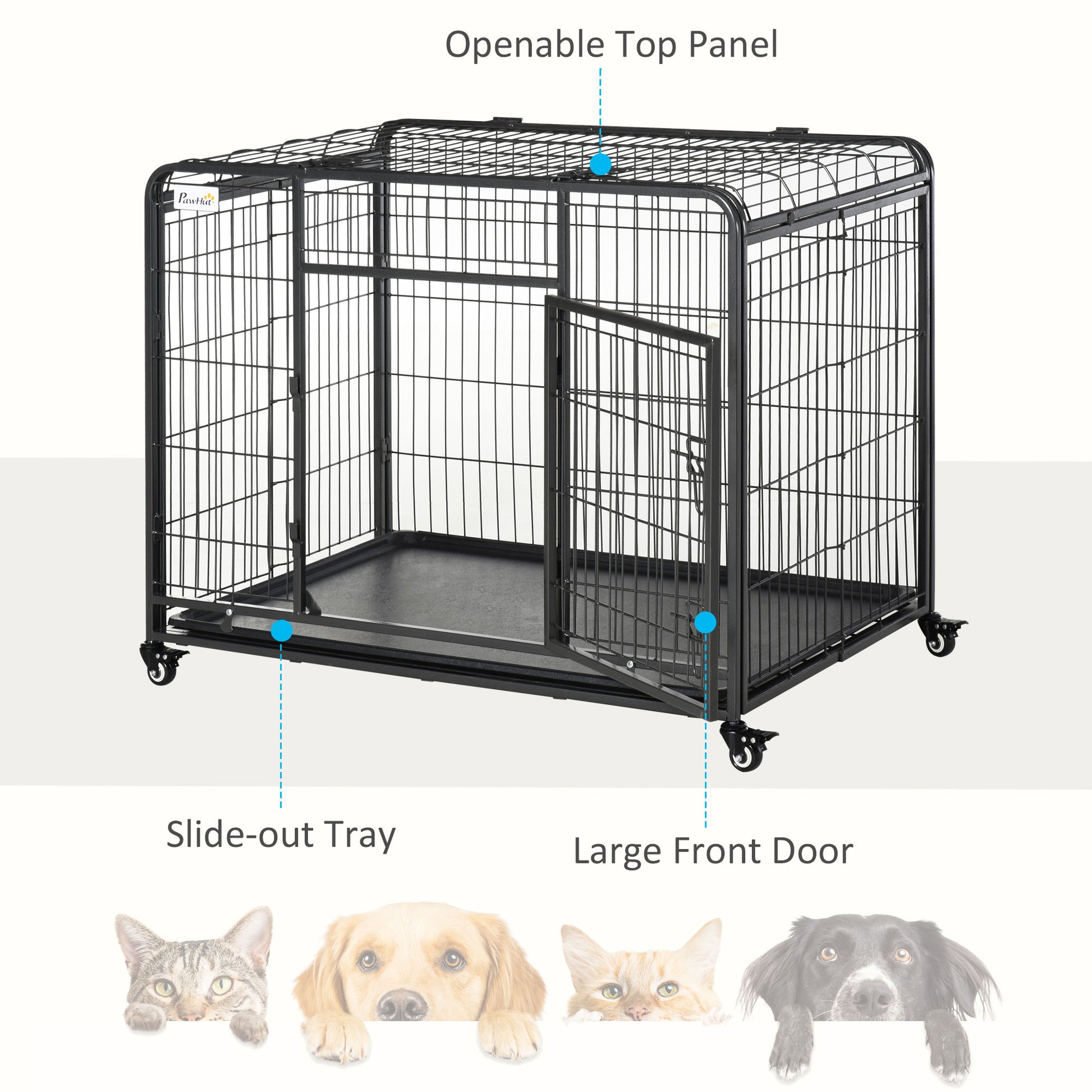 Heavy Duty Folding Dog Crate - 43" Metal Cage Dark Grey-DECOROLALA