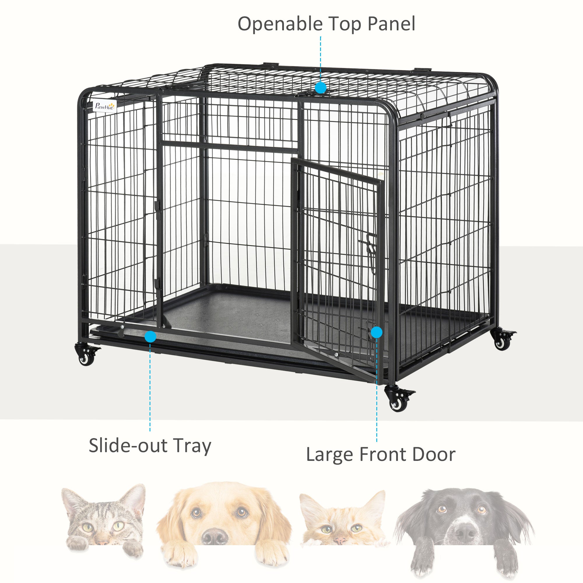 Heavy Duty Folding Dog Crate - 43" Metal Cage Dark Grey-DECOROLALA