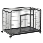 Heavy Duty Folding Dog Crate - 43" Metal Cage Dark Grey-DECOROLALA